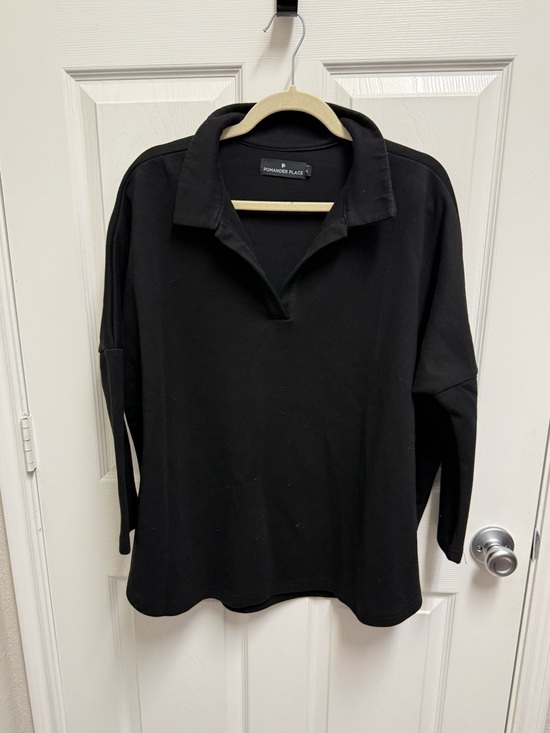 Pomander Place Sweaters - Pomander Place Black Split Neck Sweater Top